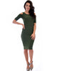 Love Me Completely Cold Shoulder Olive Bodycon Midi Dress - Full Image