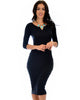 True 2 You 3/4 Sleeve Black Bodycon Midi Dress - Main Image