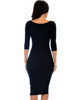 True 2 You 3/4 Sleeve Black Bodycon Midi Dress - Back Image