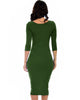 True 2 You 3/4 Sleeve Olive Bodycon Midi Dress - Back Image