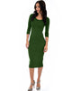 True 2 You 3/4 Sleeve Olive Bodycon Midi Dress - Full Image