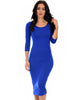 True 2 You 3/4 Sleeve Royal Bodycon Midi Dress - Main Image