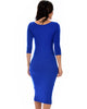 True 2 You 3/4 Sleeve Royal Bodycon Midi Dress - Back Image