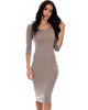 True 2 You 3/4 Sleeve Taupe Bodycon Midi Dress - Main Image