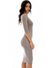 True 2 You 3/4 Sleeve Taupe Bodycon Midi Dress - Side Image