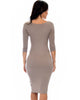 True 2 You 3/4 Sleeve Taupe Bodycon Midi Dress - Back Image