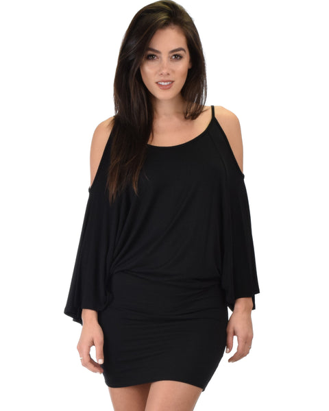 Game Changer Cold Shoulder Black Dolman Dress