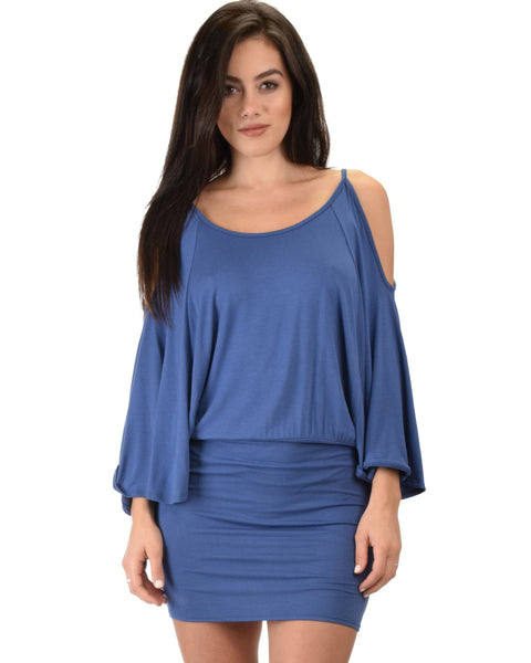 Game Changer Cold Shoulder Blue Dolman Dress