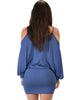 Game Changer Cold Shoulder Blue Dolman Dress - Back Image