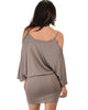 Game Changer Cold Shoulder Taupe Dolman Dress - Back Image