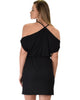 Good Deeds Cold Shoulder Black Waist Tie Dress - Back Image