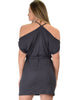 Good Deeds Cold Shoulder Charcoal Waist Tie Dress - Back Image