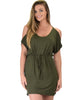 Good Deeds Cold Shoulder Olive Waist Tie Dress - Main Image