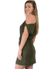 Good Deeds Cold Shoulder Olive Waist Tie Dress - Side Image