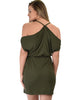 Good Deeds Cold Shoulder Olive Waist Tie Dress - Back Image