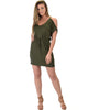 Good Deeds Cold Shoulder Olive Waist Tie Dress - Full Image