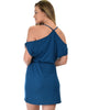 Good Deeds Cold Shoulder Teal Waist Tie Dress - Back Image