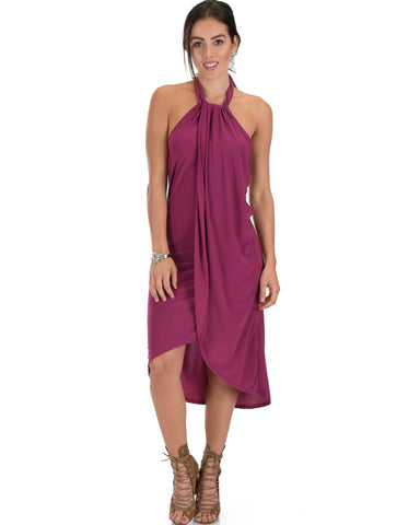 Wrap Star Halter Berry Midi Wrap Dress