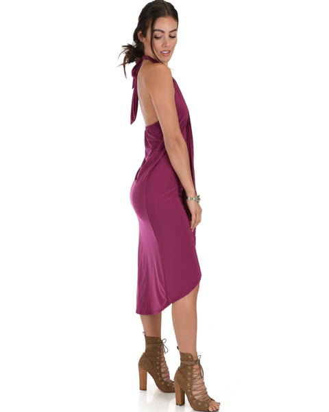 Wrap Star Halter Berry Midi Wrap Dress