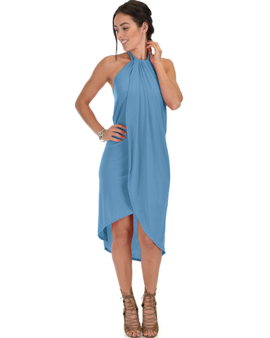 Wrap Star Halter Teal Midi Wrap Dress