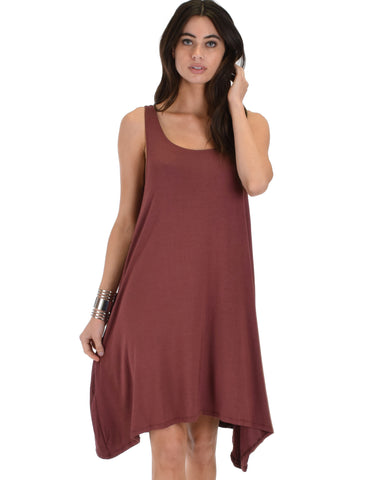 Cross Back Sleeveless Marsala Dress With Pockets