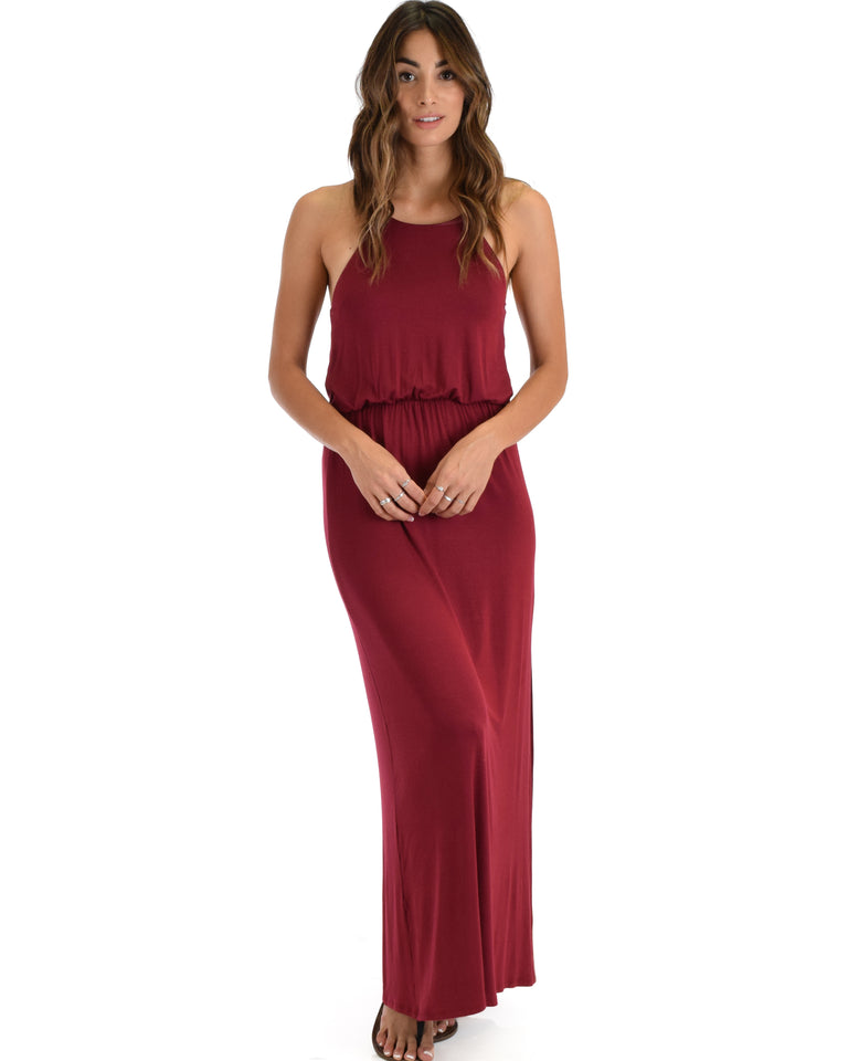 Lyss Loo Cherish The Day Burgundy Maxi Dress With Cinched Waist