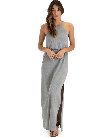 Cherish The Day Grey Maxi Dress With Cinched Waist