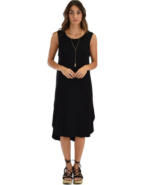 Mood And Melody Side Slit Black T-Shirt Dress