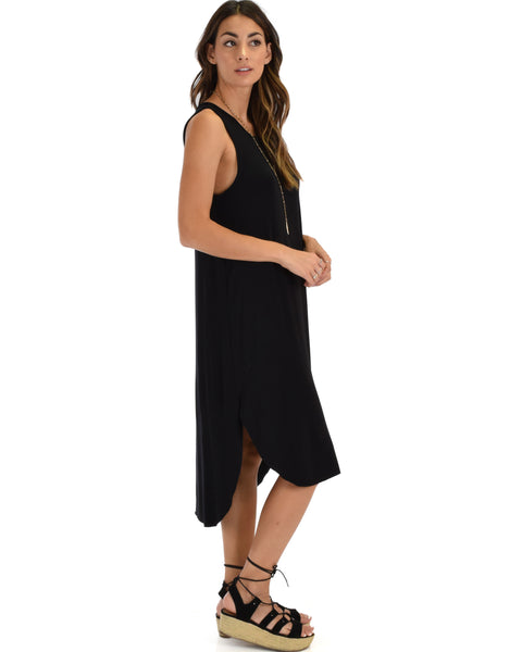 Mood And Melody Side Slit Black T-Shirt Dress