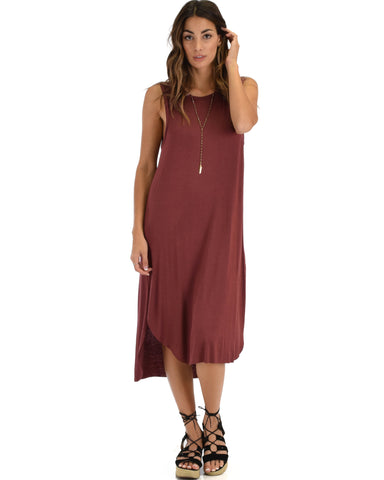 Mood And Melody Side Slit Marsala T-Shirt Dress