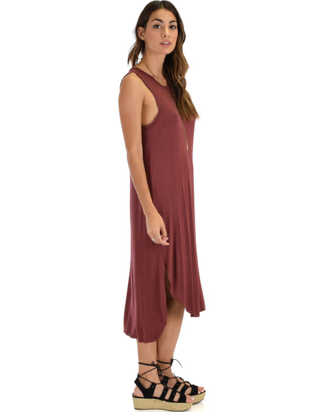 Mood And Melody Side Slit Marsala T-Shirt Dress