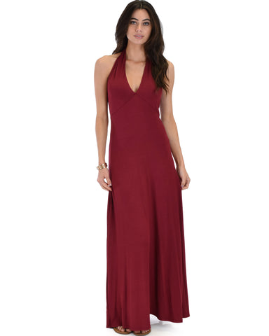 Love Potion Halter Burgundy Maxi Dress