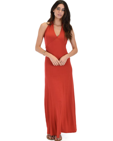 Love Potion Halter Rust Maxi Dress