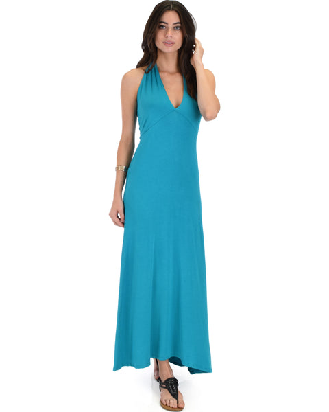 Love Potion Halter Teal Maxi Dress