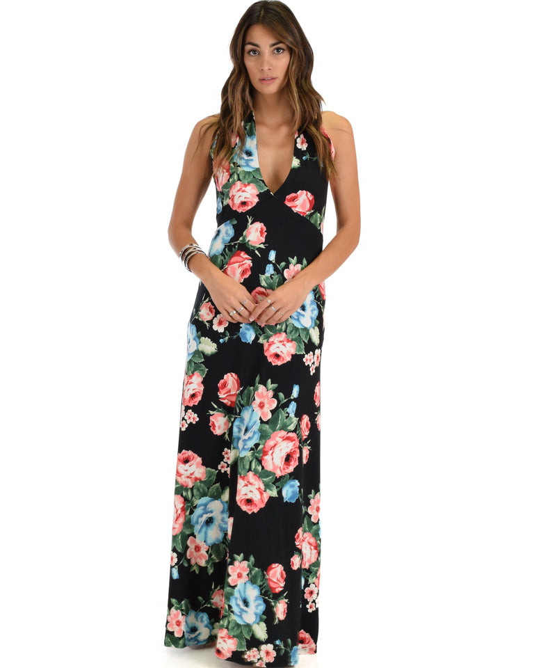 love potion black lace halter maxi dress Floral Elaraine