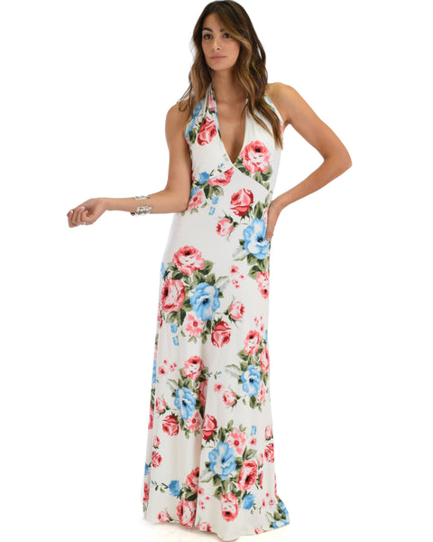 Love Potion Halter Ivory Floral Maxi Dress