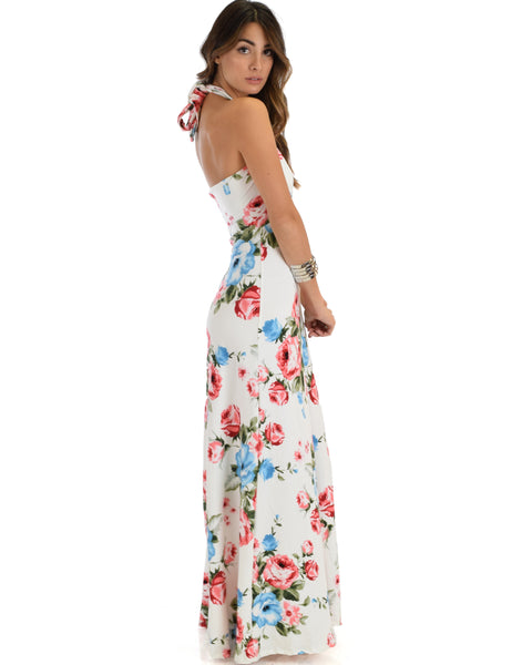 Love Potion Halter Ivory Floral Maxi Dress