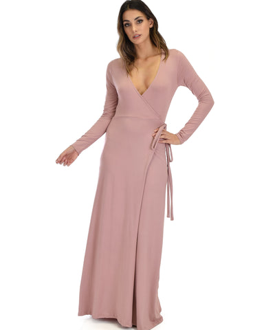 Celestial Long Sleeve Mauve Wrap Maxi Dress