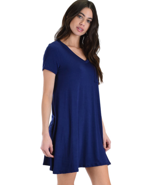 Lyss Loo Navy Better Together Shirt Tunic Dress With Pocket