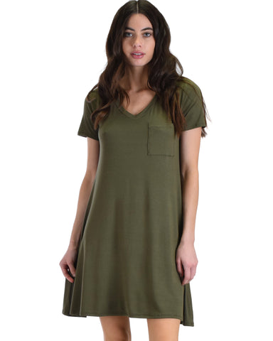 Lyss Loo Olive Better Together Shirt Tunic Dress With Pocket