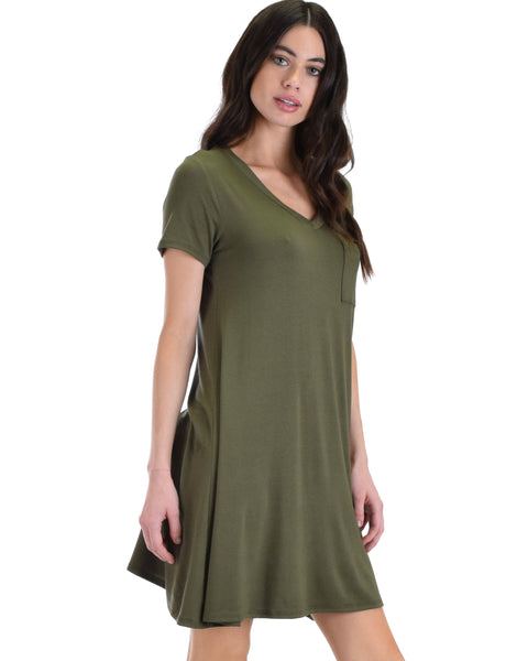 Lyss Loo Olive Better Together Shirt Tunic Dress With Pocket