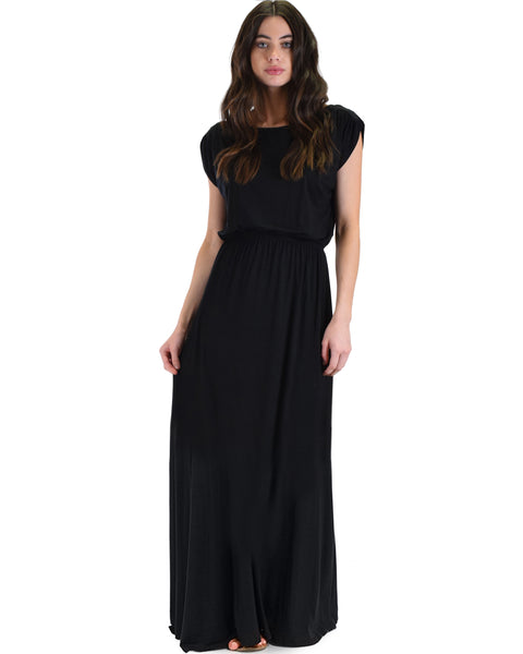 Timeless Black Maxi Dress With Elastic Waist & Side Slit