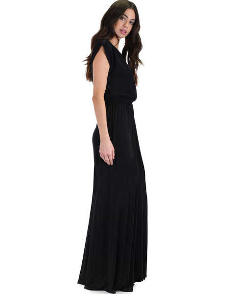 Timeless Black Maxi Dress With Elastic Waist & Side Slit