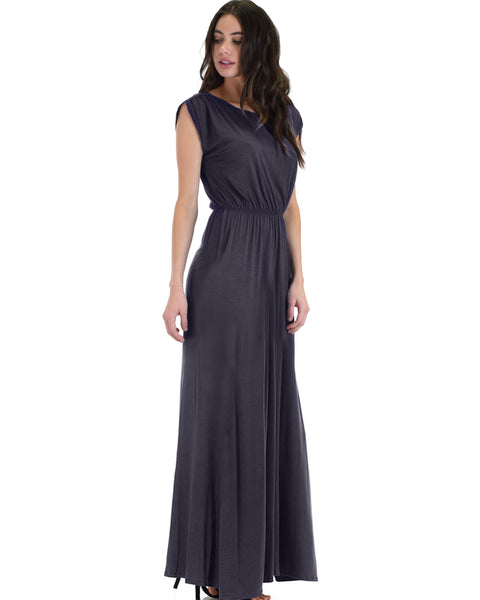 Timeless Charcoal Maxi Dress With Elastic Waist & Side Slit