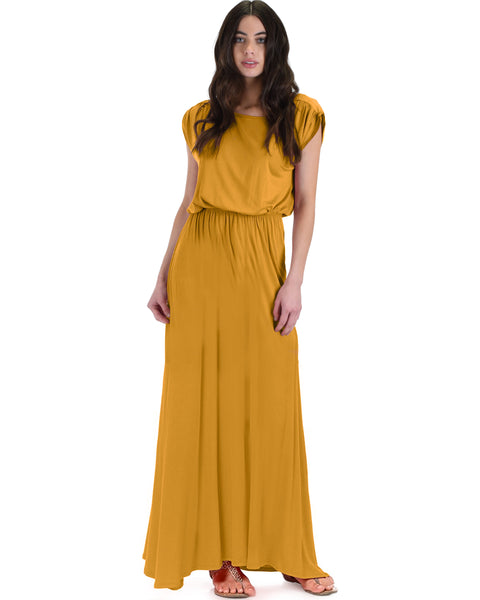 Timeless Mustard Maxi Dress With Elastic Waist & Side Slit