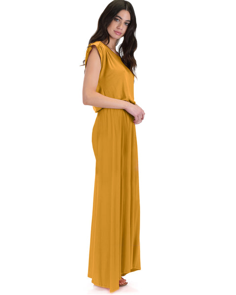 Timeless Mustard Maxi Dress With Elastic Waist & Side Slit