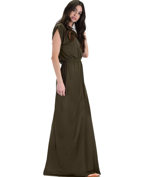 Timeless Olive Maxi Dress With Elastic Waist & Side Slit