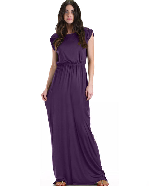 Timeless Purple Maxi Dress With Elastic Waist & Side Slit