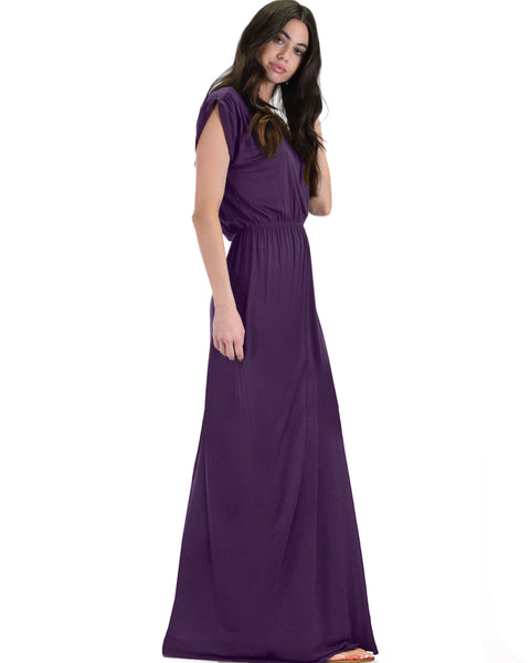 Timeless Purple Maxi Dress With Elastic Waist & Side Slit