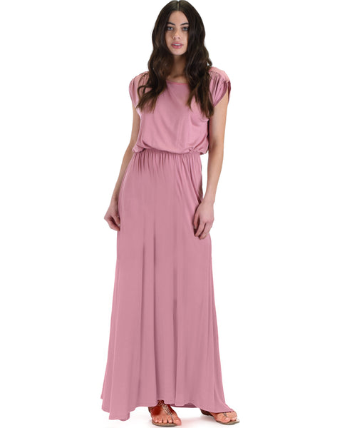 Timeless Rose Maxi Dress With Elastic Waist & Side Slit